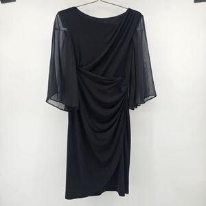 Connected Apparel Black Drape Sheath Dress with Sheer Bell Sleeves - Size 4 LBD